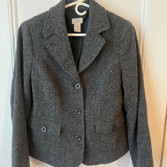LL Bean Charcoal Gray Tweed Woolen Blazer - Picture 1 of 3